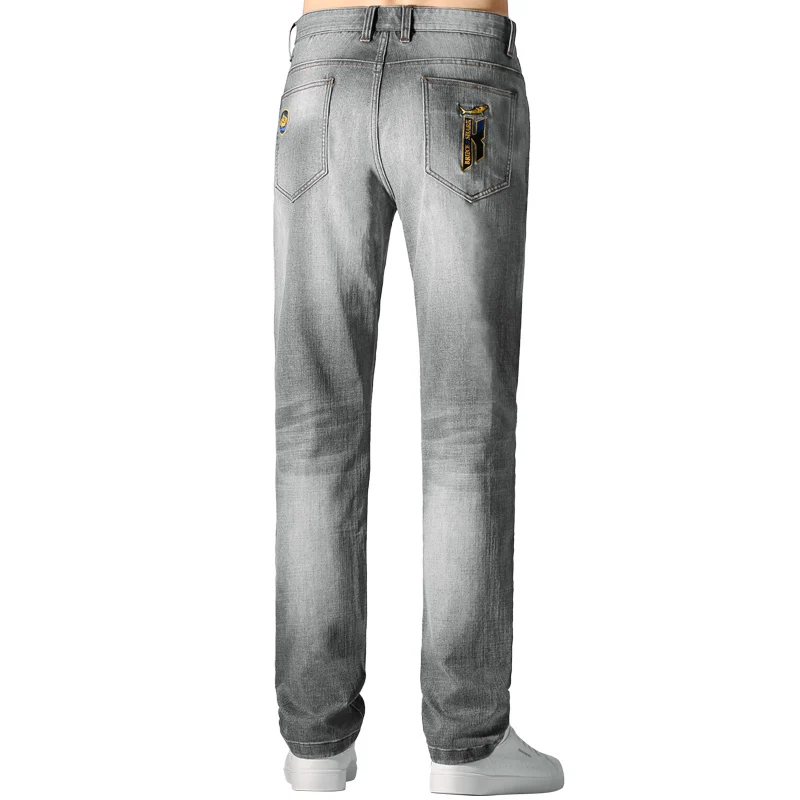 Jenas de algodón elástico grueso para hombre, Pantalones vaqueros de pierna recta de Bruce & Shark, informales, a la moda, talla grande, color gris, invierno, 2024