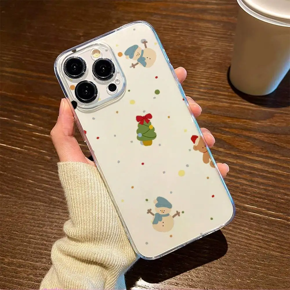 1pc Luxury Cartoon Christmas Phone Case Transparent For IPhone 17 16 15 14 13 12 11 PRO MAX PLUS Mini Soft Skin-friendly Cover