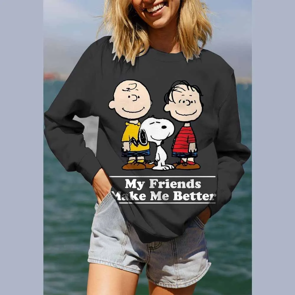 Vol Snoopy print Sweatshirt Dames Crewneck All-Match Hoodies Losse Tops Straat Comfortabele Dameskleding