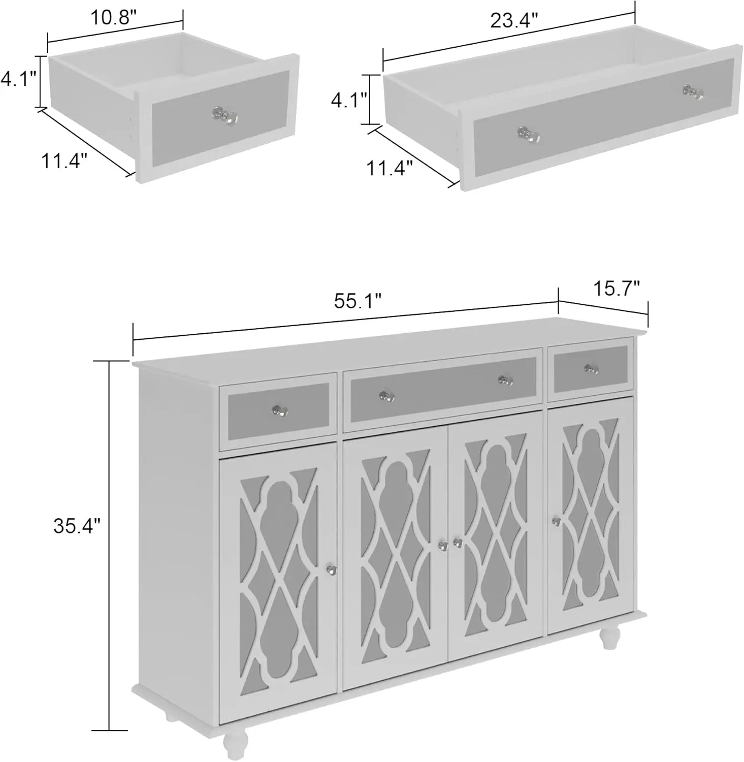 Buffet Sideboard Storage Cabinet with Mirror Doors, 3 Drawers & 6 Storage Compartments, Kitchen Cupboard Console Table