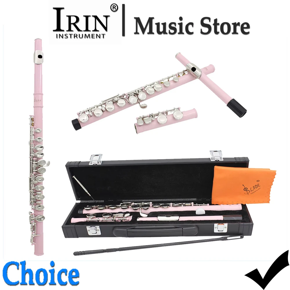 16 Closed Holes Flute C Key Pink Body Flute with E key Professional Woodwind Instruments Transverse Flute for Musical Lover