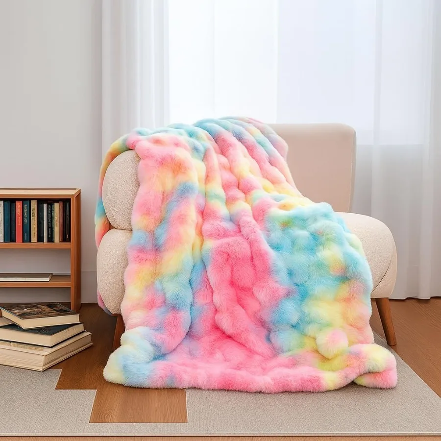 

HD Faux Fur Throw Blanket for Couch: Fluffy Cozy Soft Plush Luxury Thick Fuzzy Fleece Blanket Perfect for Sofa Bed Bedroom Livi