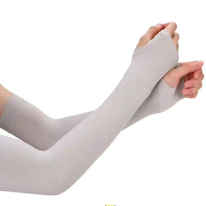 1 par de mangas largas de seda de hielo para verano, protección solar UV, cubierta protectora de manos, protector solar para exteriores, conjunto de guantes elásticos de medio dedo
