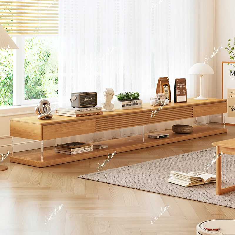 Household small apartment modern simple living room acrylic solid wood suspended TV cabinet