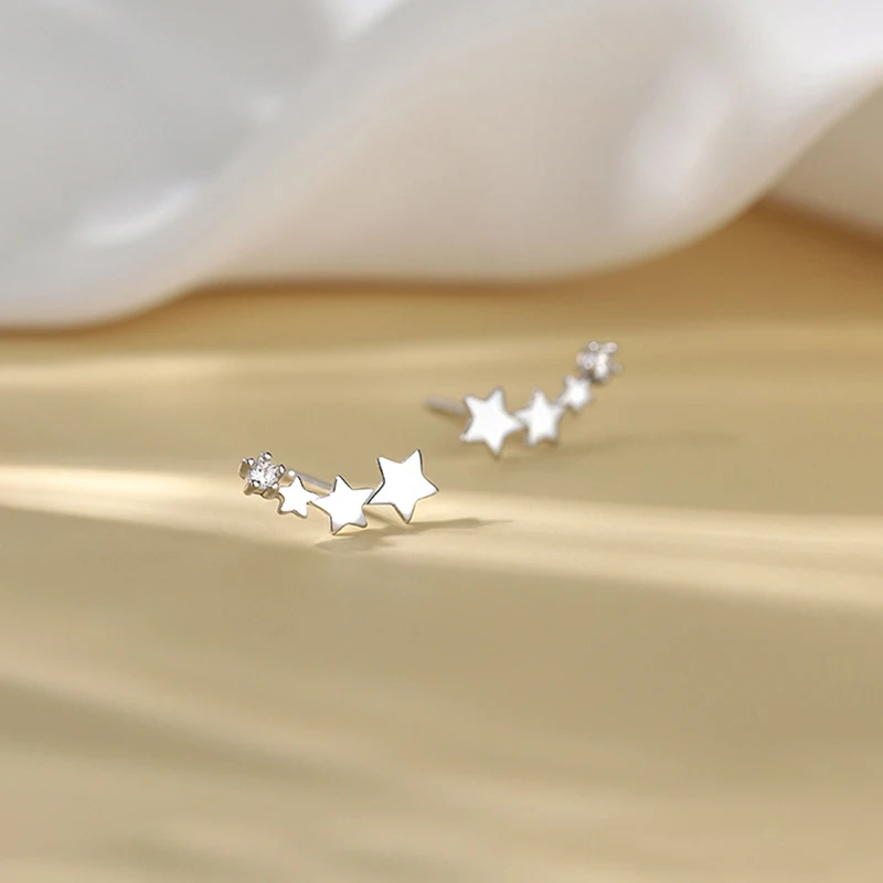 

Real 925 Sterling Silver Zircon Meteor Star Mini Stud Earrings For Women Classic Fine Jewelry Light Luxury Accessories