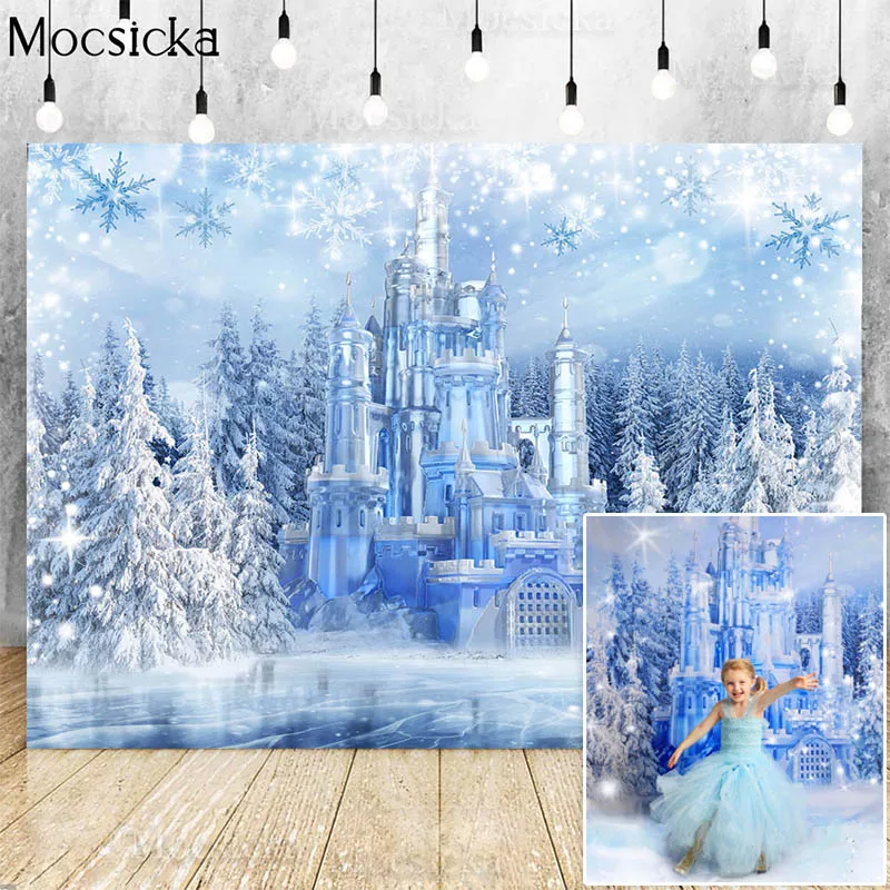 Winter Wonderland Christmas Backdrops For Photography Ice Castle Snow Winter Landscape Background Frozen Forest Photo Background