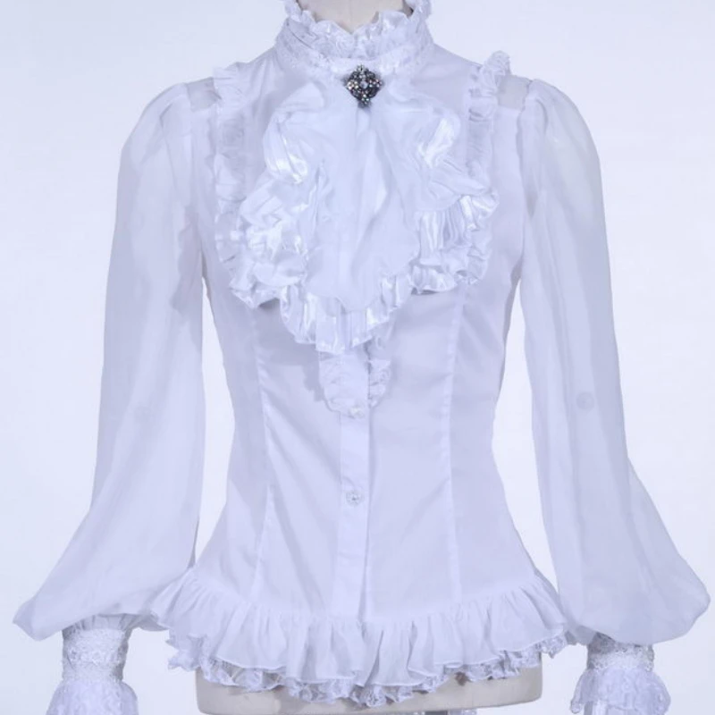 

Женская готическая блузка в стиле "Лолита", прозрачная рубашка с рукавами-фонариками, 21094, rqbl