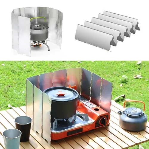 Imagen 1 del producto Protector de viento portátil para acampada, 9/10 placas, estufa, Escudo de viento, plegable, para Picnic al aire libre, barbacoa, quemador de Gas, protector de pantalla a prueba de viento, suministros de utensilios de cocina