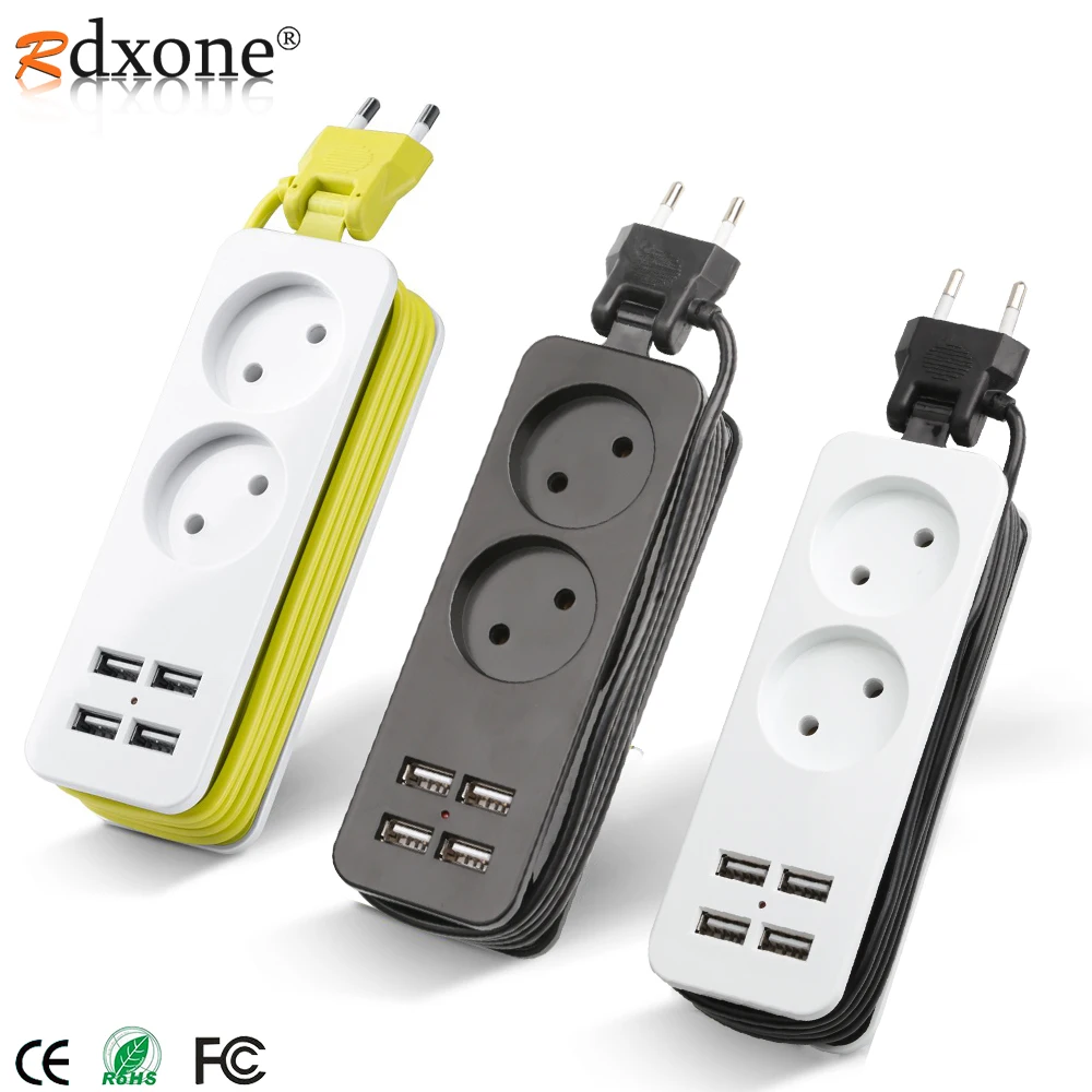 4.0mm/4.8mm EU /KC Plug Power Strip With 4 USB Portable Extension Socket Plug AC Power Travel Adapter USB Smart Phone Charger