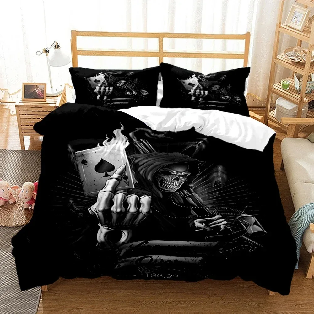 

Mysterious Black Skeleton Digital Print Polyester Bedding Sets Child Kids Covers Boys Bed Linen Set for Teens Bed Sheet Set