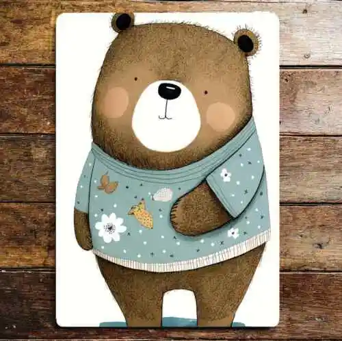 Cute Chubby Bear Pattern Blue Jumper       Metal Sign Plaque