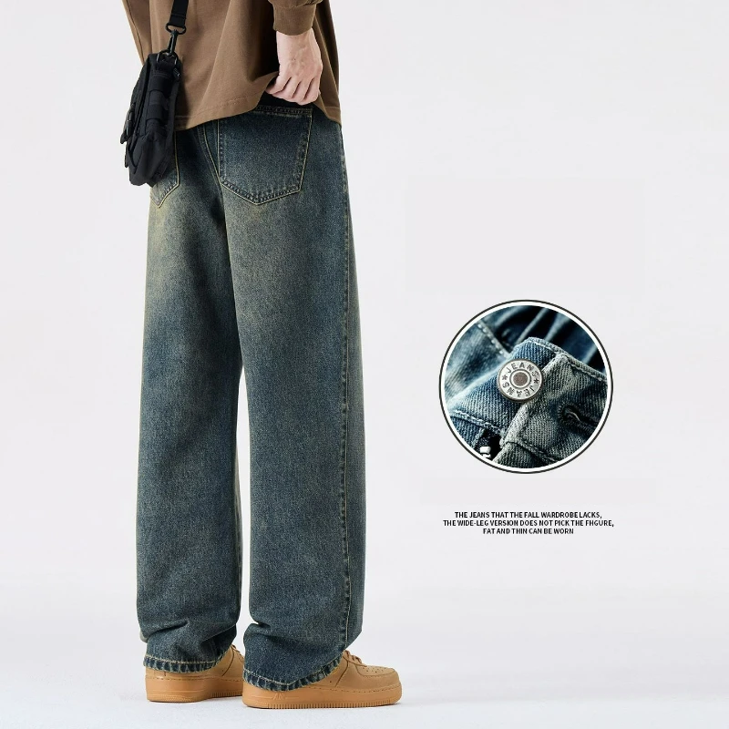 New Style Y2 Autumn Winter Loose Jeans Men's Baggy Straight Wide Leg Business Casual Denim Pants Brand Men's Vintage Clothing