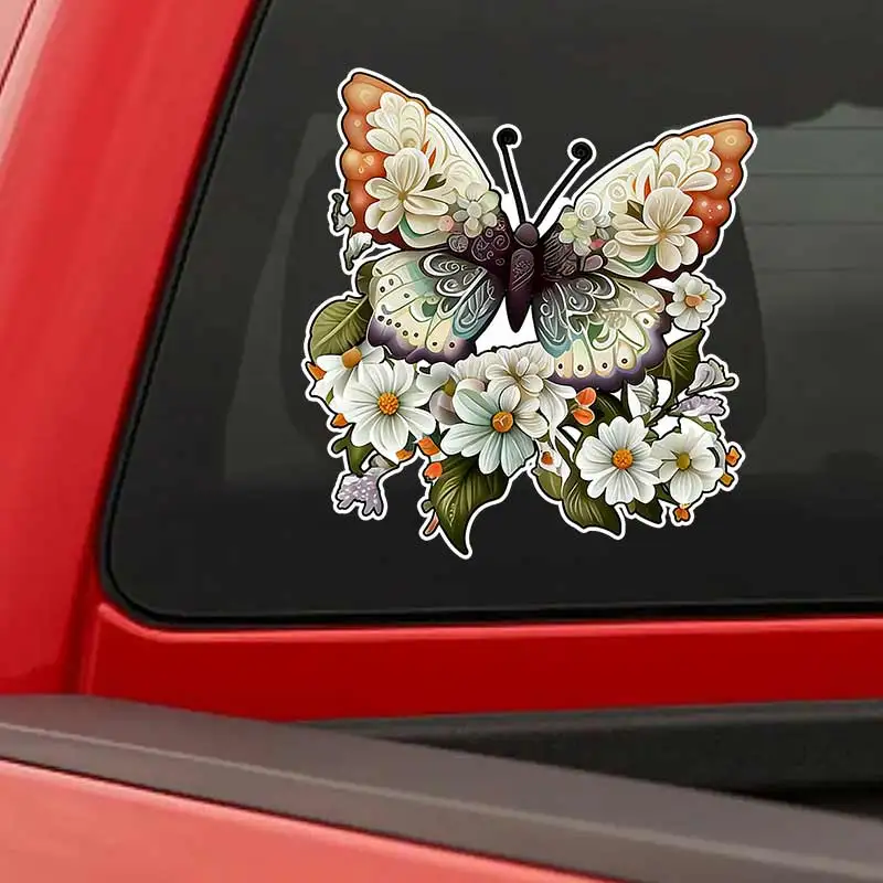 

Butterfly With Flowers Car Sticker Waterproof Vinyl Decal on Bumper Rear Window Laptop Self-adhesive Decal Car Accessories X07