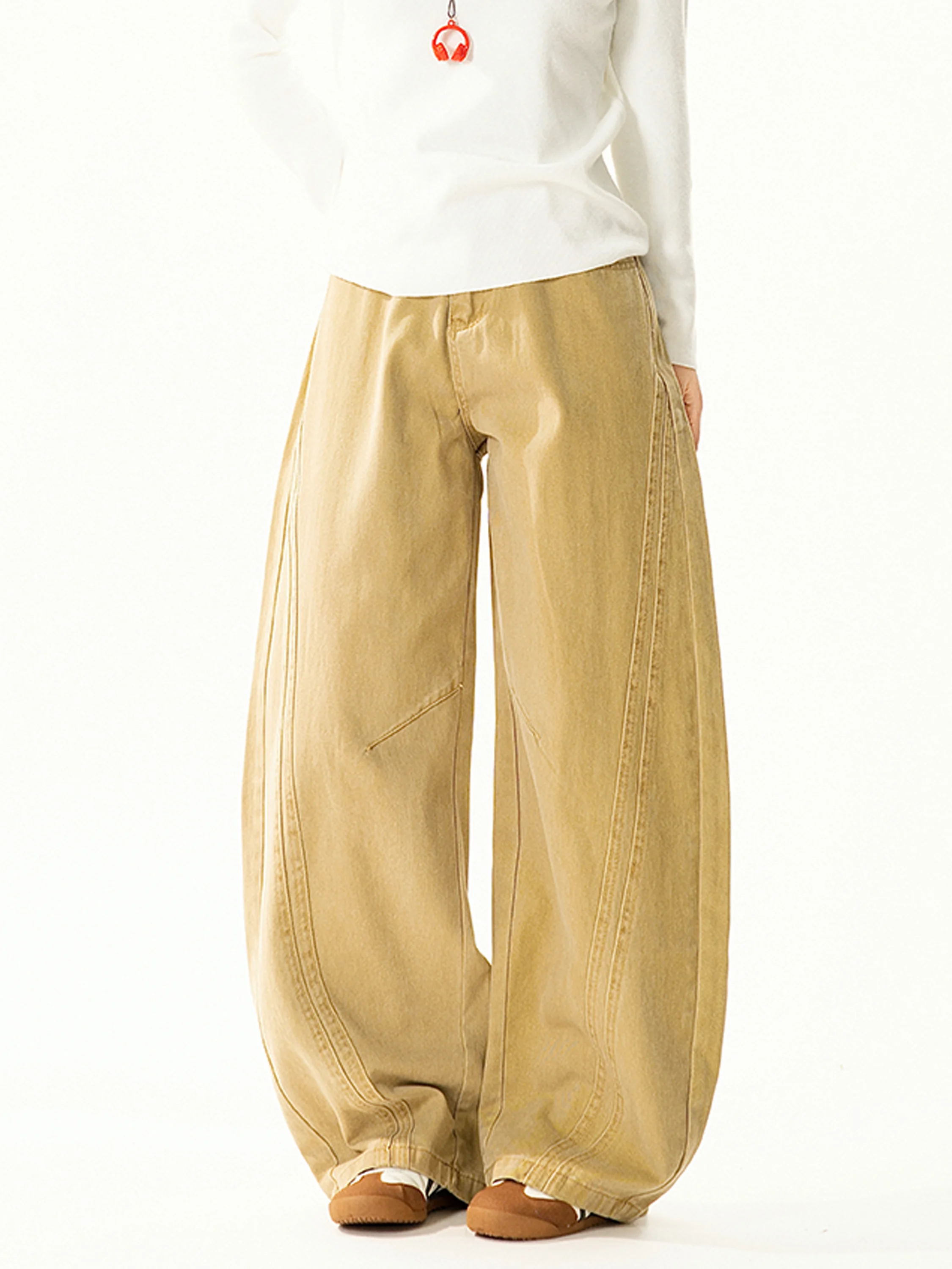 

American Retro Decomposition Design Curved Knife Casual Pants Women Loose Slimming Versatile Wide Leg Pants Long Pants