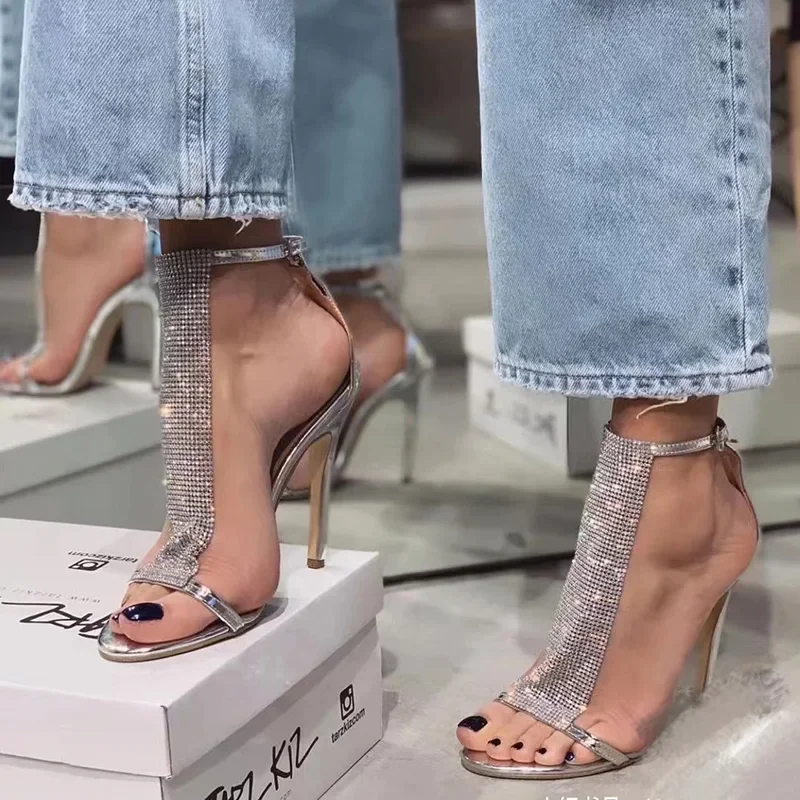 Summer Women Fashion Dancing High Heels Wedding Shoes Sexy Pump Female Cover Heel Party T-stage Transparent Crystal Sandals image 4
