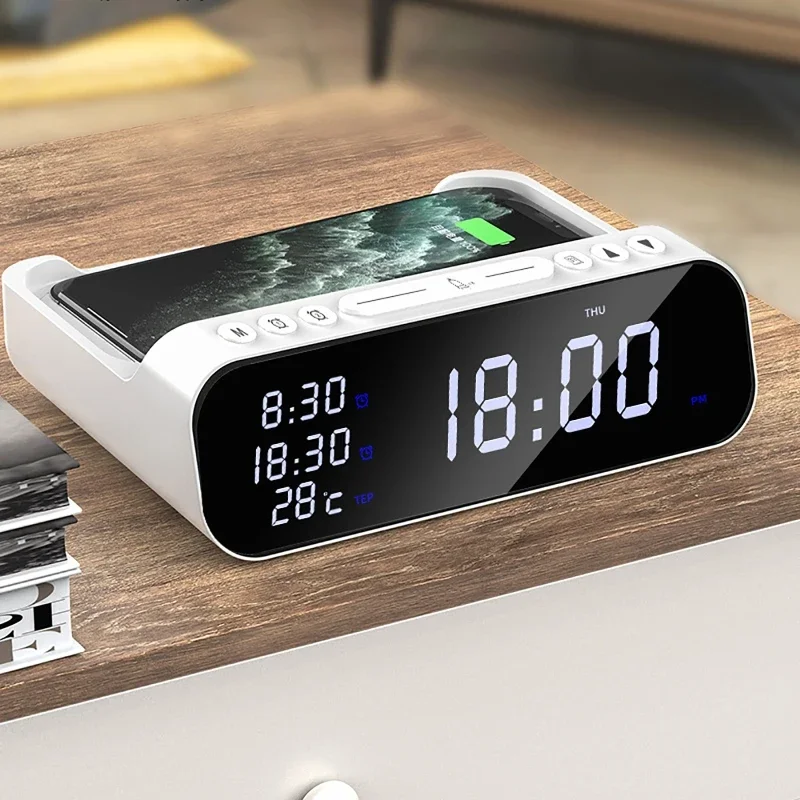 Wireless Charger Fast Charge Alarm Clock  Digital Alarm Clock Wireless Charger Temperature Display Wireless Chargers USB Clock