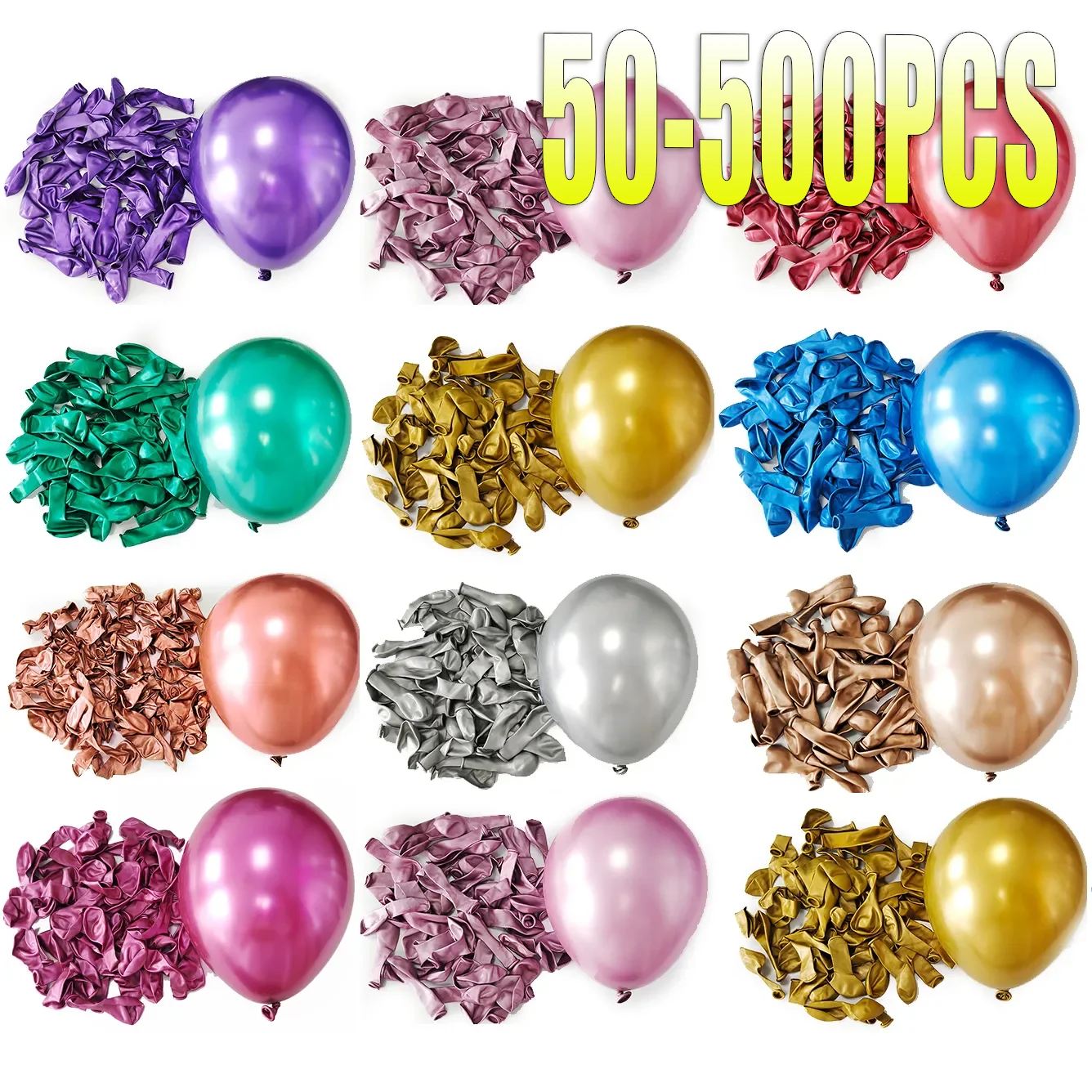 50-500 Pcs  10Inch Latex Balloon Gold Silver Blue Christmas Red Green Wedding Happy Birthday Metallic Chrome Ballon Decoration