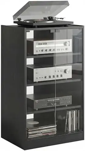 Media Cabinet, 4-Tier Stereo Cabinet for Vinyl Record Player, Gaming Console, AV Record Player Stand with Adjustable