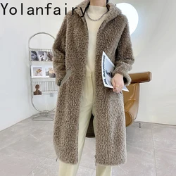 YOLANFAIRY 100% Wool Real Fur Coat Women Luxury Womens Coats Winter Clothes Long Coat Women Ladies Tops New Arrival 2024 Шубки