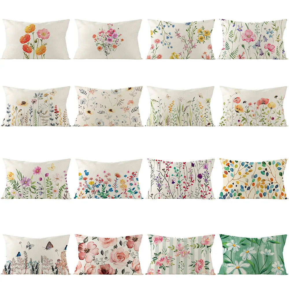 Funda de almohada Lumbar rectangular de 30x50cm, funda de cojín con estampado de plantas florales, fundas de almohada para sofá y silla, cojines