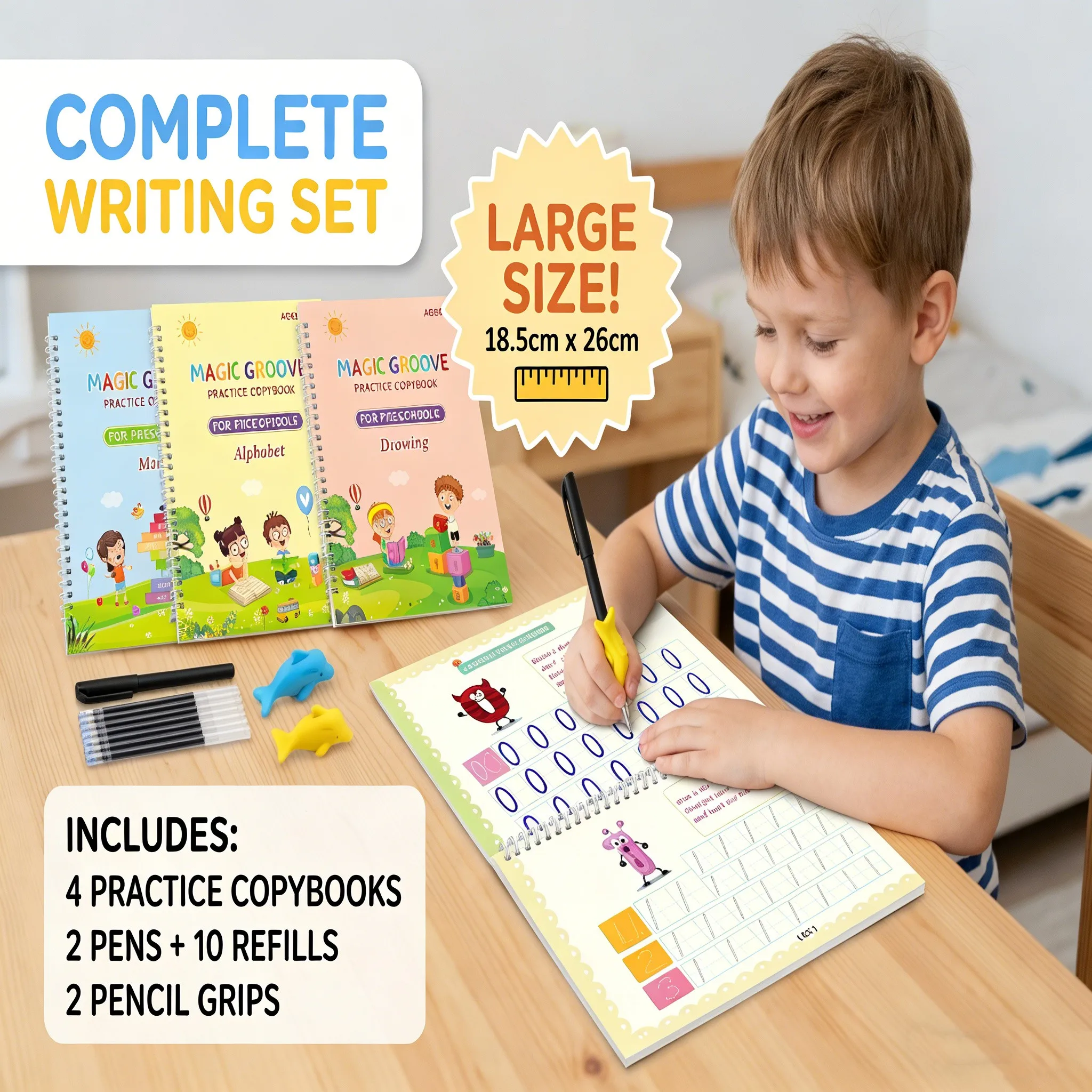 

Большой многоразовый тетрадь-пропись для обучения письму и каллиграфии для дошкольников, английская версия, легко стирается, для детей