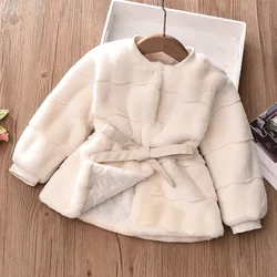 1-5 Years Baby Girls Jacket Autumn Winter Warm Faux Fur Coat For Girl Snowsuit Plush Christmas Princess Outerwear Child Clothing