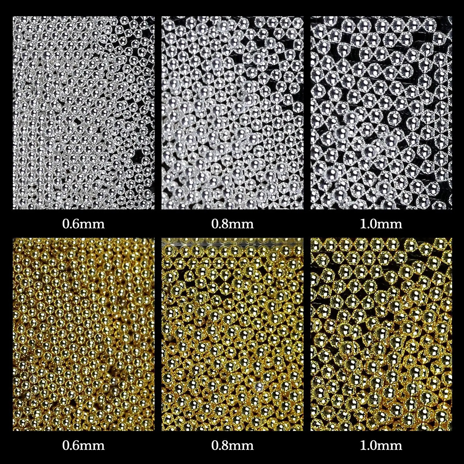 Mini petites perles de Caviar 0.6/0.8/1.0MM, 6 grilles, décoration Nail Art, Micro boule en acier inoxydable argenté, breloque pour ongles, fournitures de manucure *