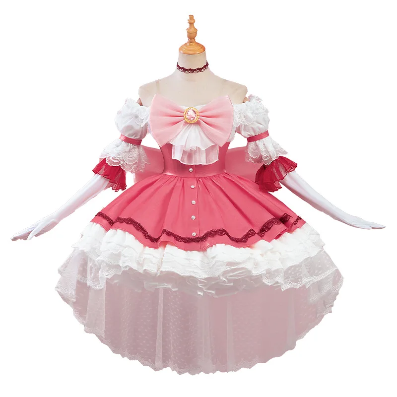 Kaname Madoka Cosplay Kostüm Anime Puella Magi Madoka Magica Cosplay Kostüm Madoka Perücke Bogen rosa Kleid für Mädchen Halloween Geschenke