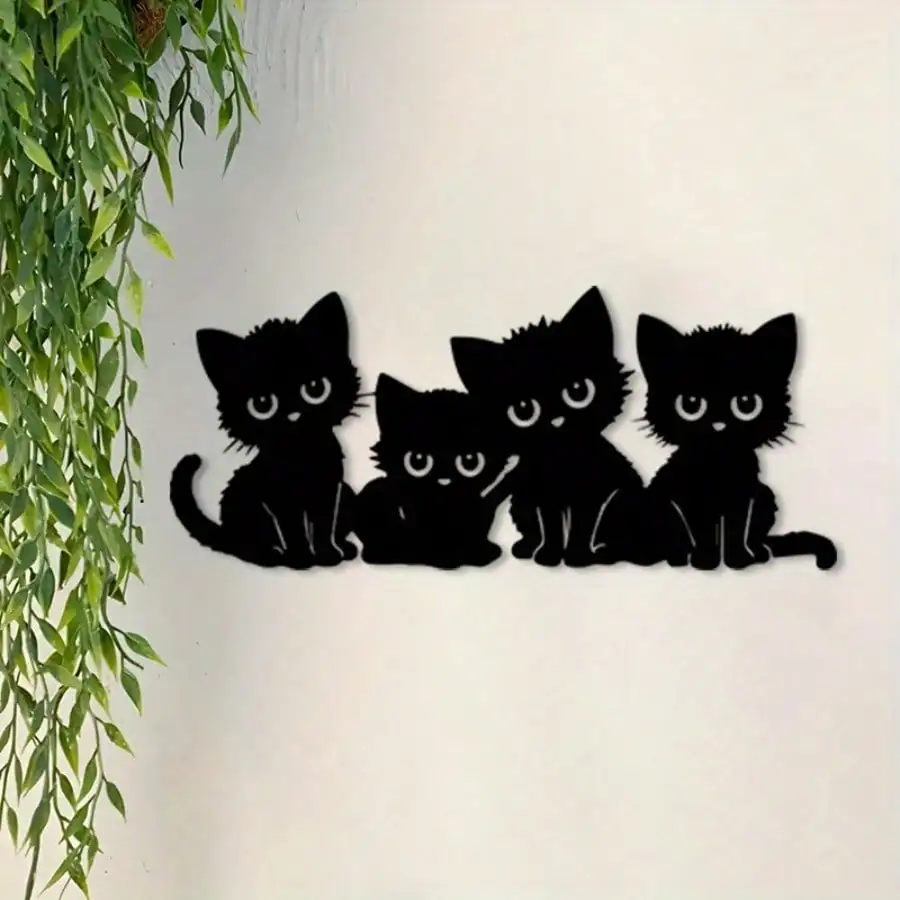 Schwarzes Metall-Katzen-Wanddekor-Set, 5-teilig, Vintage-Eisen-Silhouetten-Kunst für Zuhause und Galerie, Valentinstagsgeschenk
