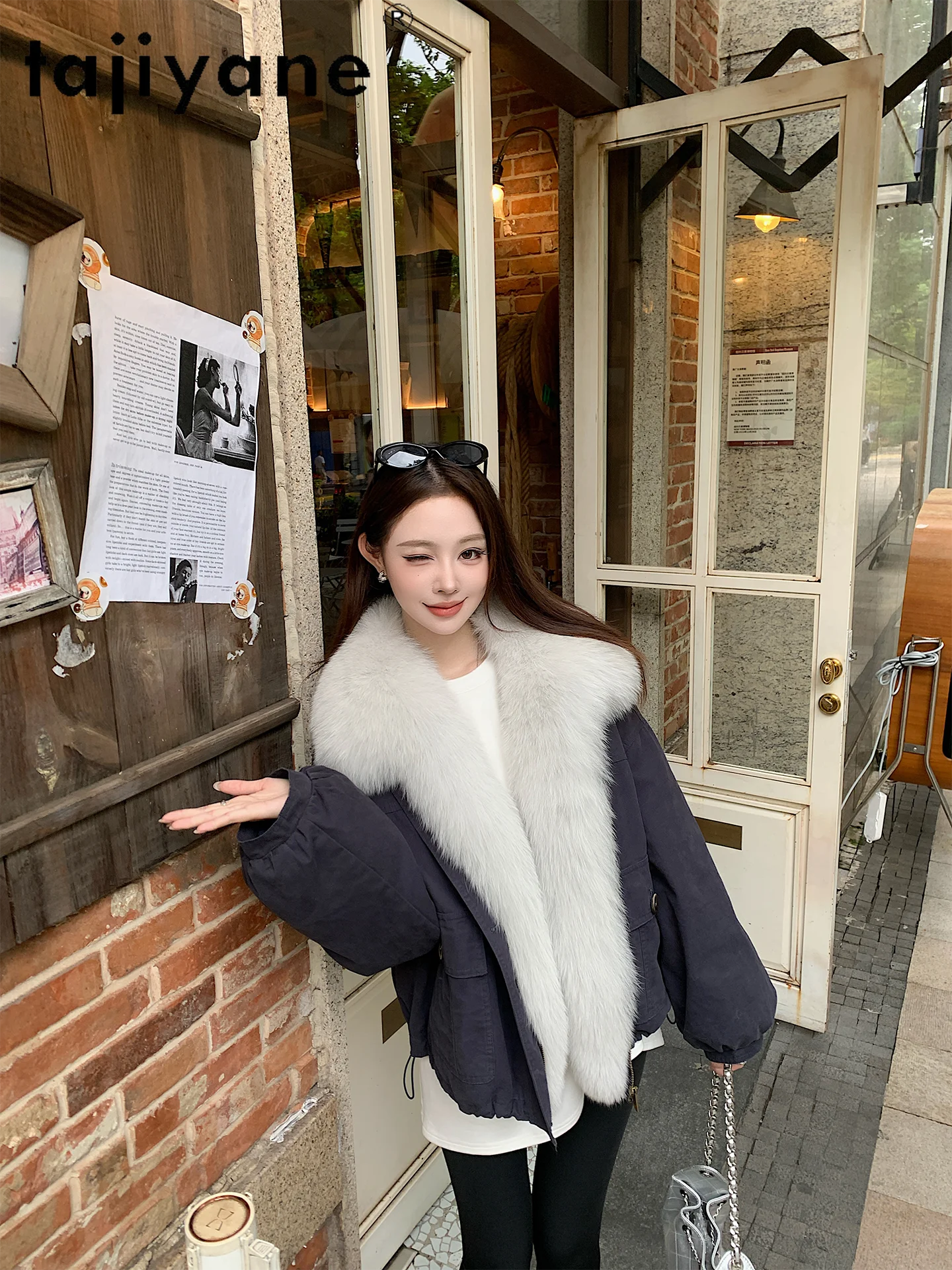 TAJIYANE أوزة أسفل معطف المرأة انفصال الثعلب الفراء طوق سترة معاطف قسط ملابس خارجية دافئة 2025 الشتاء ملابس امرأة putaхоovyк