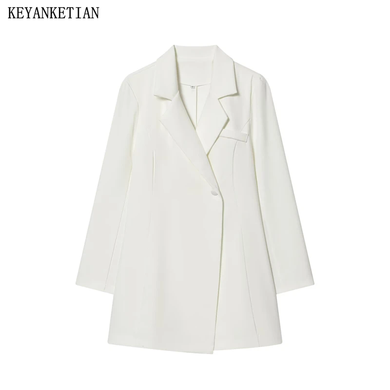 KEYANKETIAN 2026 Spring New Women's Mid-length Slim Suit Coat Asymmetrical One-Button Office Lady Fashion Blazer Outerwear Top