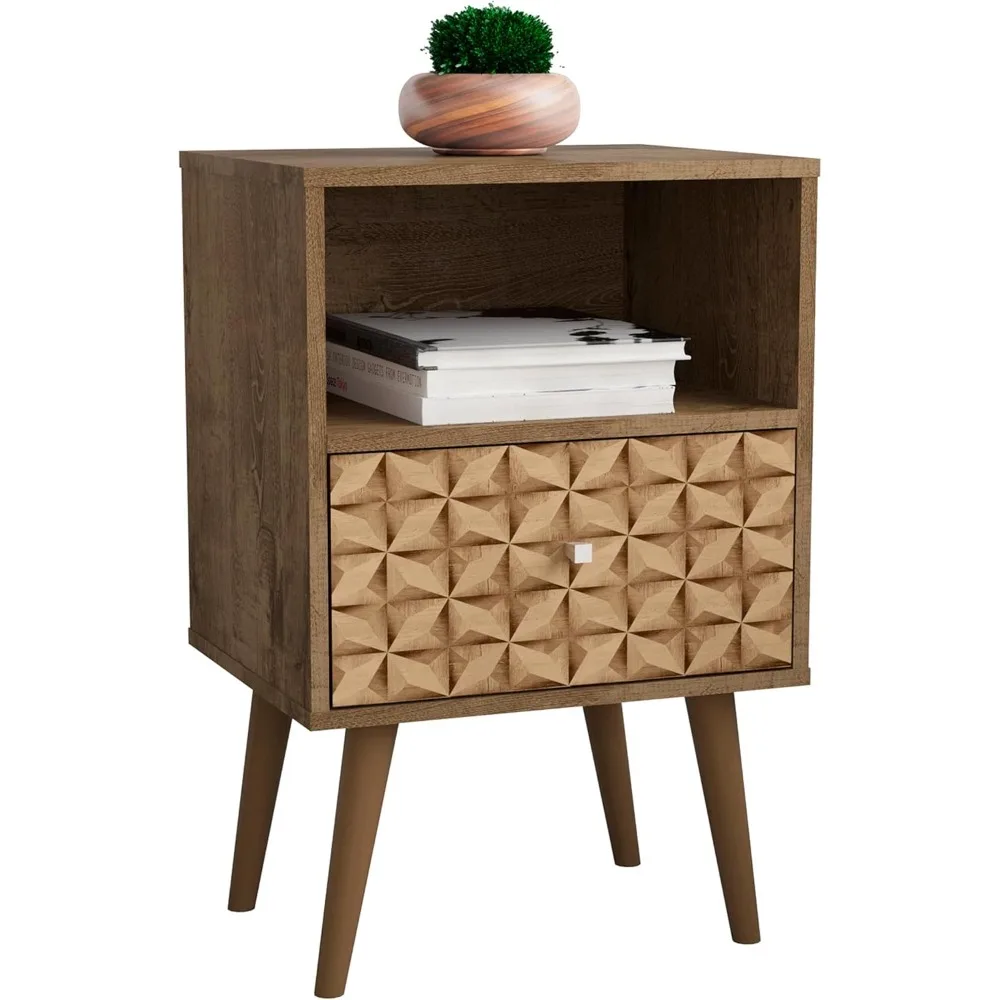 

Mid Century Modern Nightstand with Drawer and Cubby, Bedside Table for Bedroom and Living Room, Night Stand Accent Decor