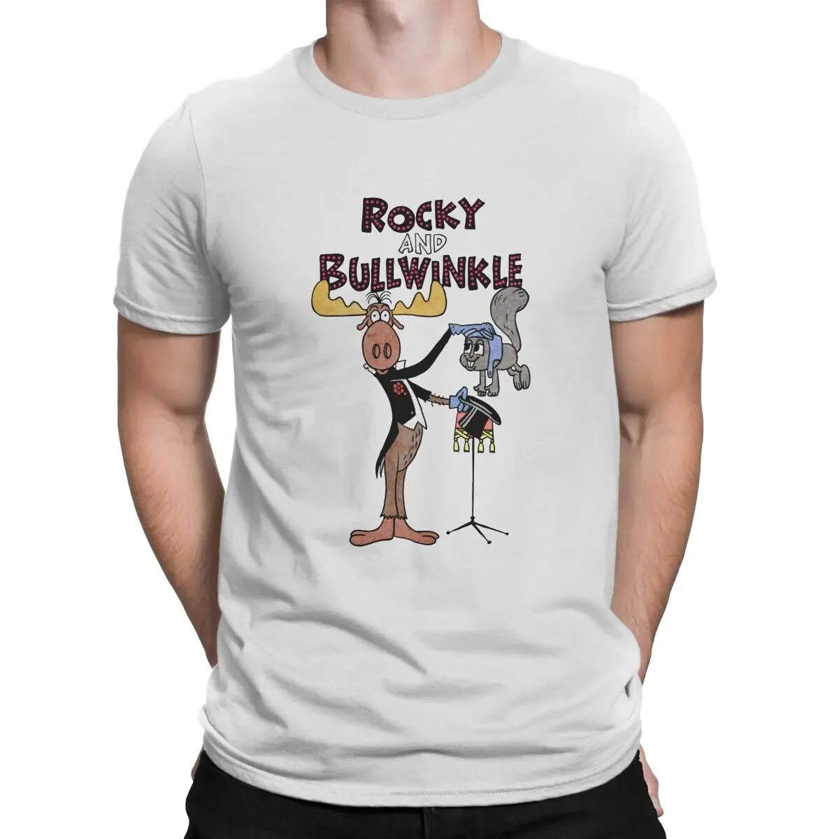 Jay Ward Cartoons Bullwinkle Rocky T-Shirt Men Rocky And Bullwinkle With Friends Novelty 100% Cotton Tees O Neck Sleeve T Shirt