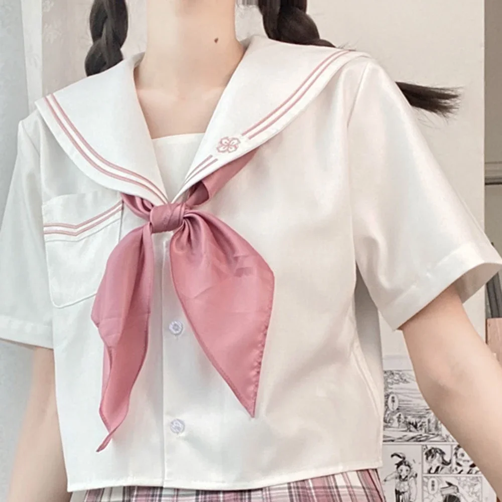 Conjunto de uniforme escolar japonês para meninas, doce flor de cerejeira jk terno sexy xadrez saia plissada fuku anime cos fantasias de formatura femininas