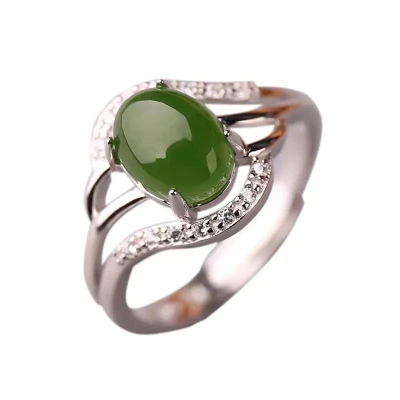Creative Design Rose Gold Inlaid Natural Jasper Oval Opening Adjustable Ladies Ring Elegant Charm Silver Jewelry