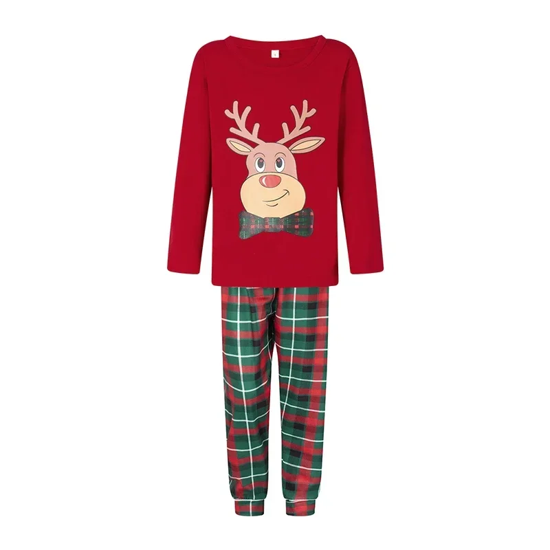 Family Matching Christmas Pajamas Set Deer Head Plaid Print Holiday Pajamas Sleepwear Dad Mom Kids Pajama Outfits