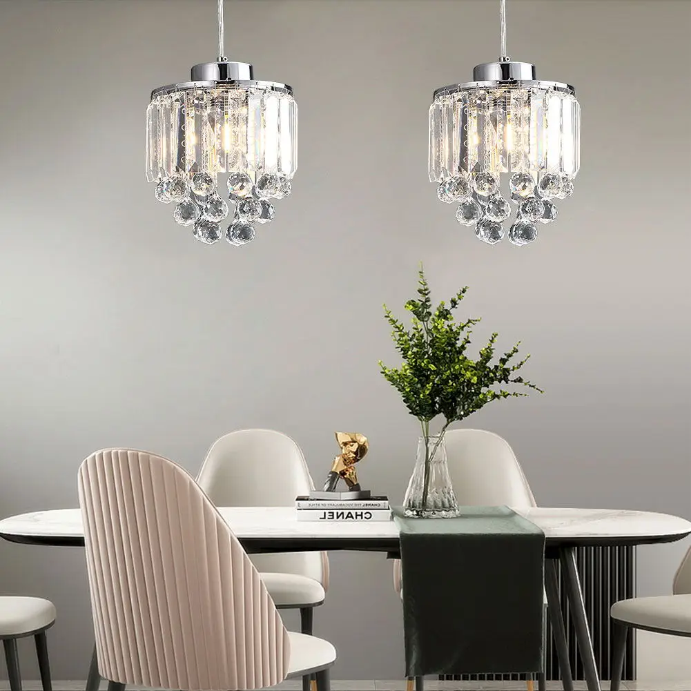 2 Packs Modern Simple Transparent Crystal Pendant Light without Light Source for Kitchen Dining Room