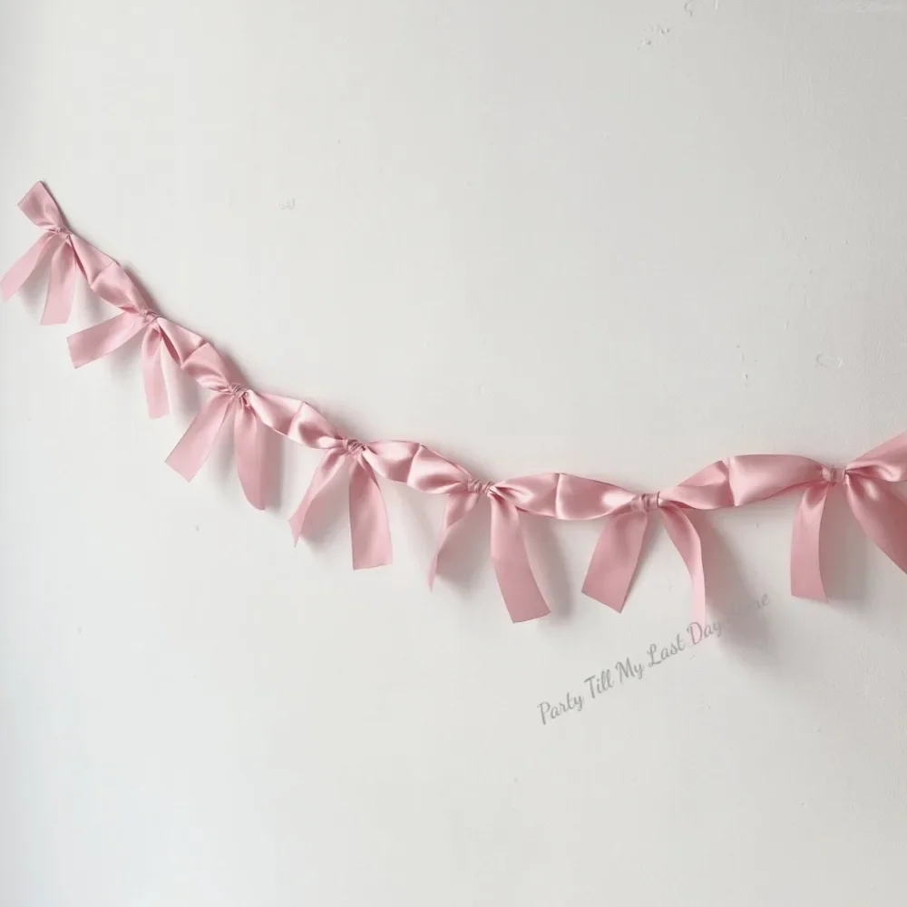 1.8M Pink White Blue Satin Bow Handmade Webbing Hanging Garlands for Birthday Wedding Party Girl Room Girly Heart Decorations
