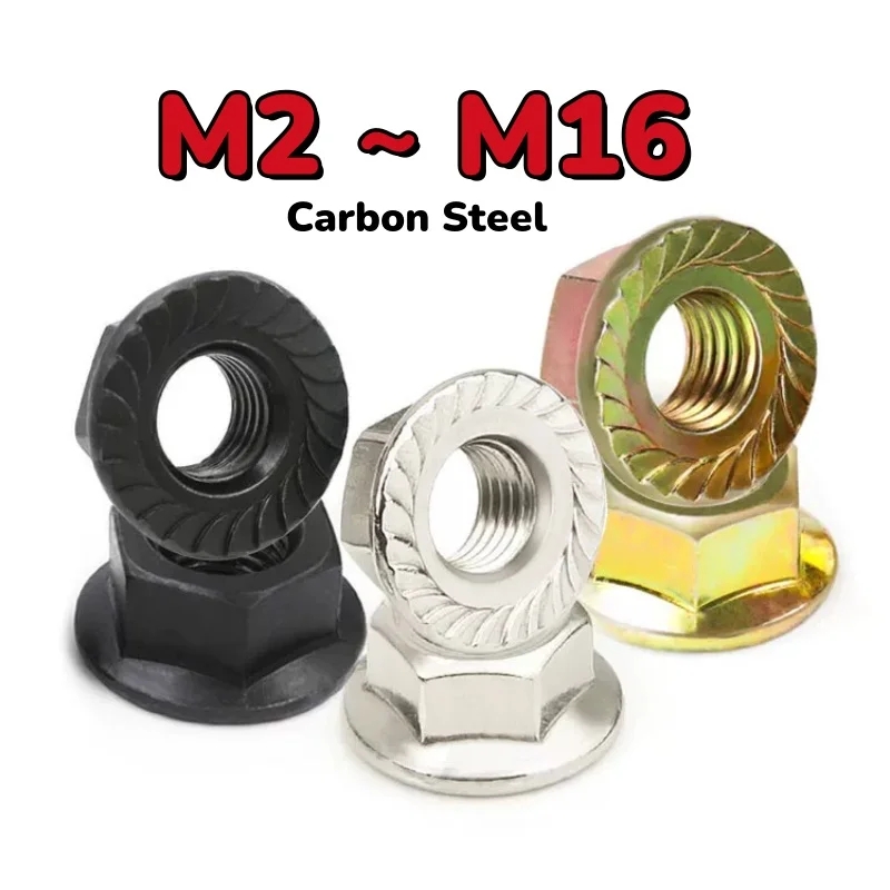 M2 ~ M16 Black  Carbon Steel Nickel Plated/Colored Zinc Hexagonal Flange Nut Hex  Washer Lock Nut