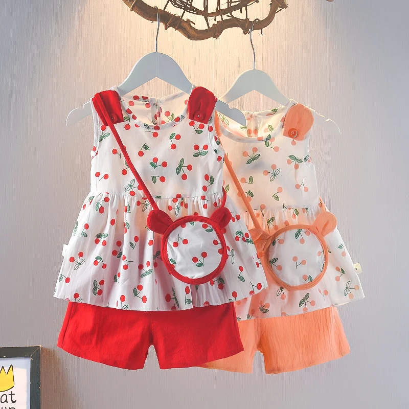 Summer Baby Girls Clothes Suit Fashion Cute Vest Shorts Bag 3Pcs/Sets Toddler Casual Cotton Costume Kids Children Tracksuits