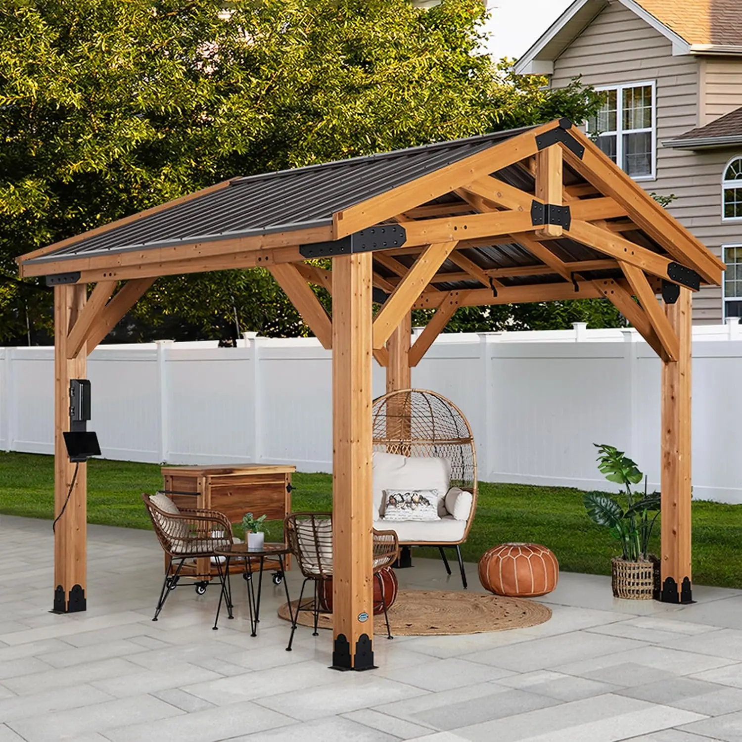 Norwood 12 ft. x 10 ft. Cedar Wood Gazebo Pavilion,Thermal Insulated Hard Top Steel Roof, Durable, Supports Snow Loads and Wind