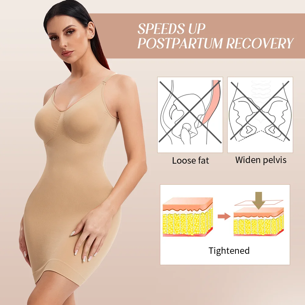 Seamless Full Slip Shapewear Women Sexy Deep V Neck Tummy Control Underdress Shaper Waist Trainer Breast Support Dress Corsets