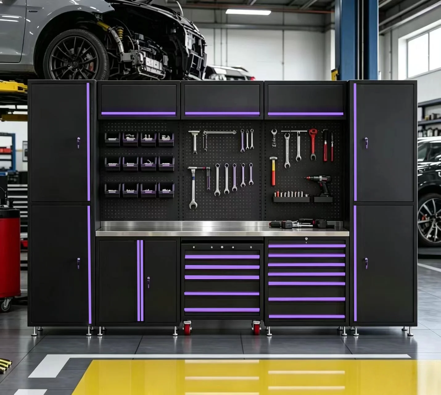 Customizable Modular Workshop With Lockable Metal Tool Storage Suitable For Heavy-duty Workstations Automotive Repair Workshops