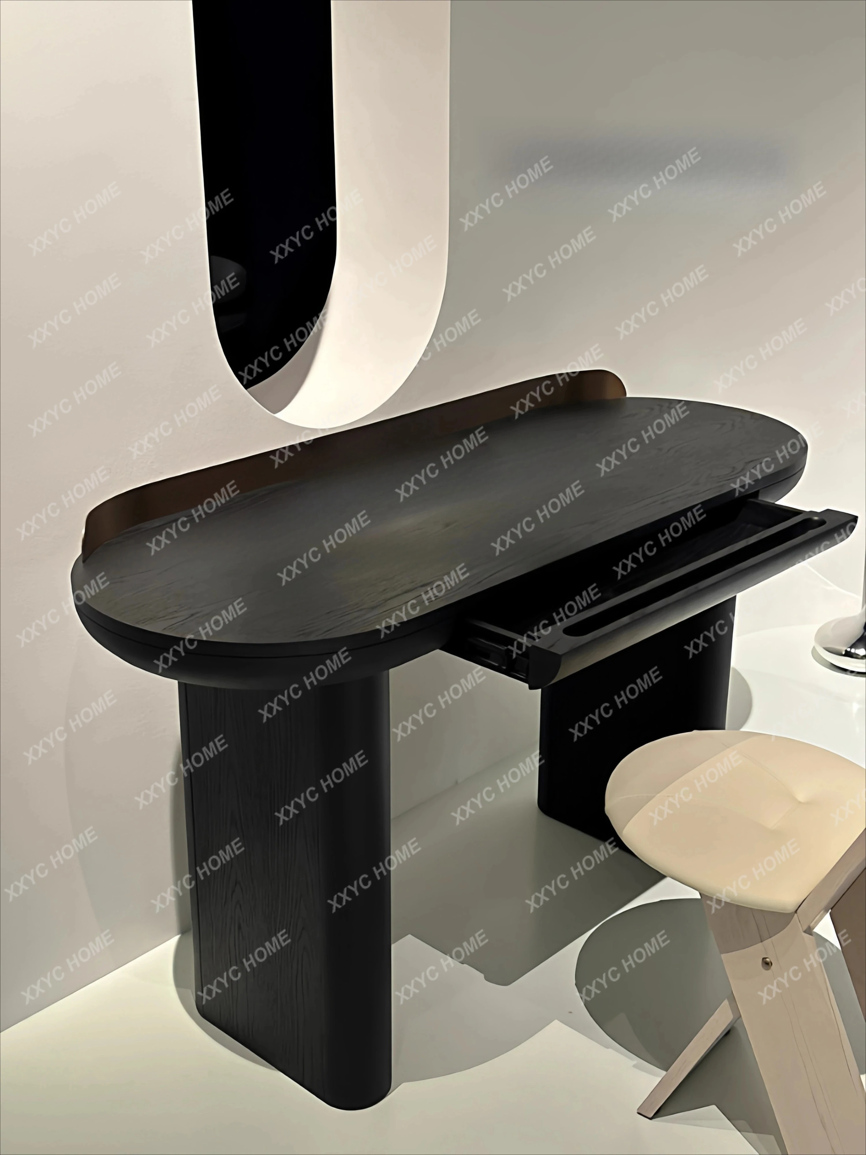 

Medieval hotel reception solid wood with stainless steel small desk modern entrance table