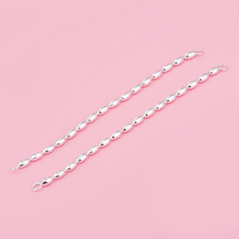 New S925 plain silver oval olive bead semi-finished bracelet chain diy handmade silver chain extension chain