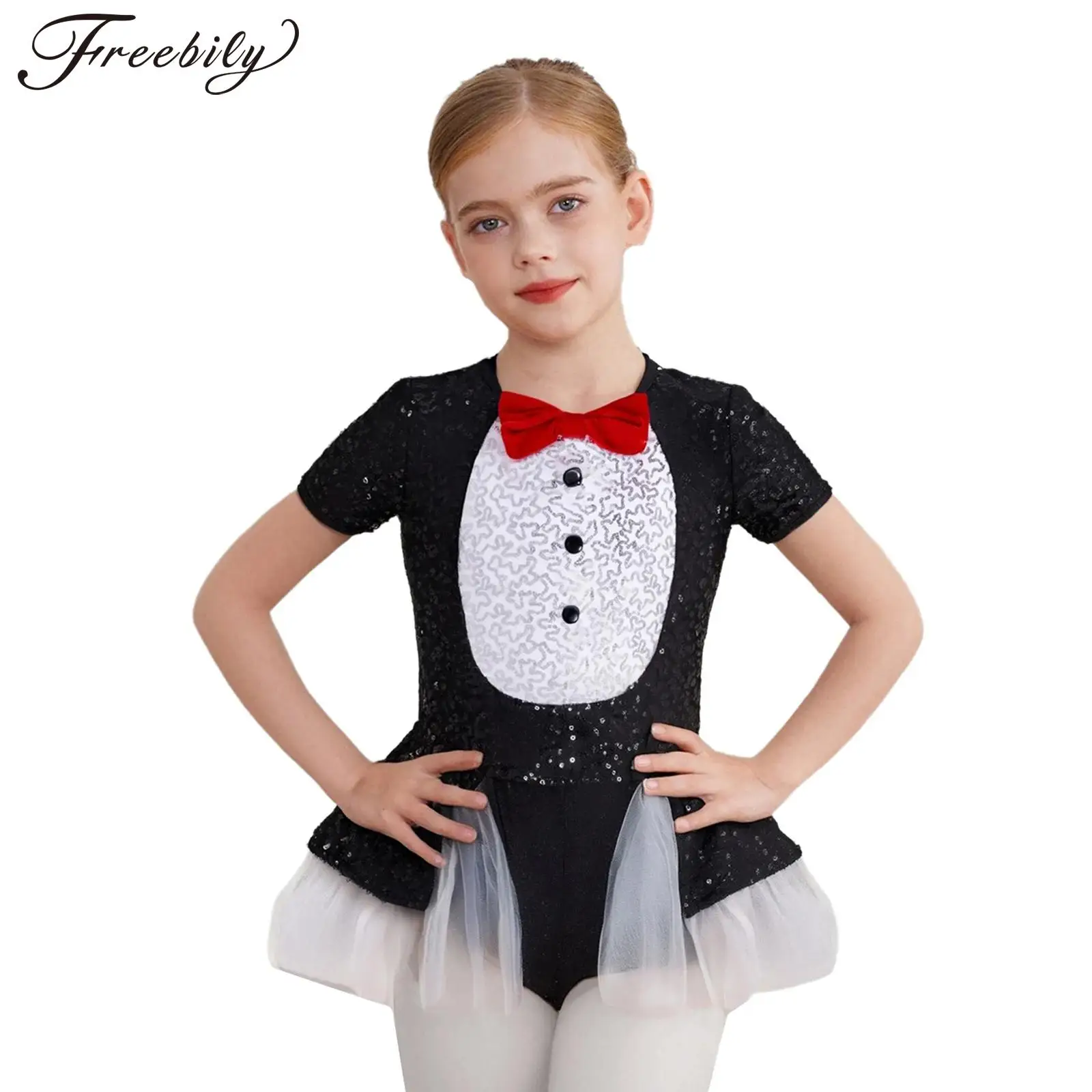 

Kids Girls Carnival Penguin Costume Bow Tie Sequins Dress Outfit Birthday Party Fancy Dress Animal Halloween Cosplay Clothing
