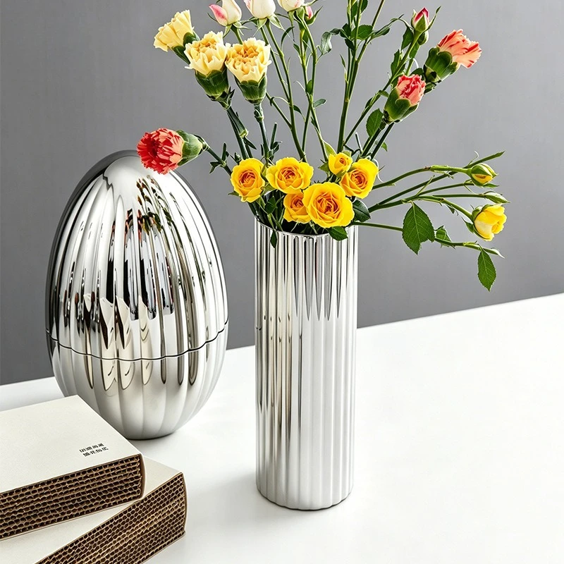 Striped vase 304 stainless steel light luxury minimalist flower ware, hotel and homestay soft decoration