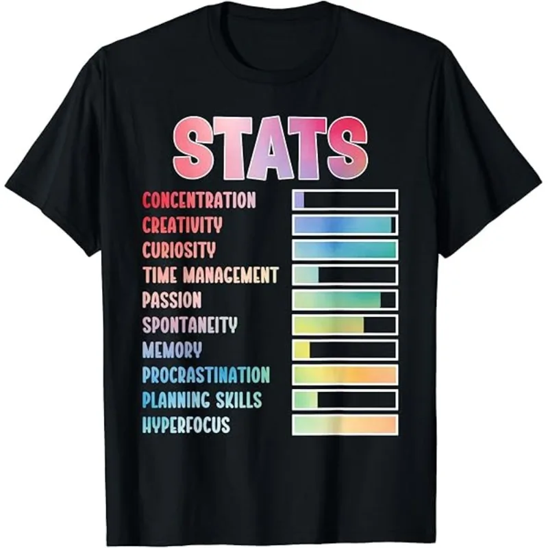 Men's ADHD Neurodiversity Awareness T Shirt Cotton Tee Women Oversized Loose Spring Summer Streetwear Humor Novelty Trendy Top