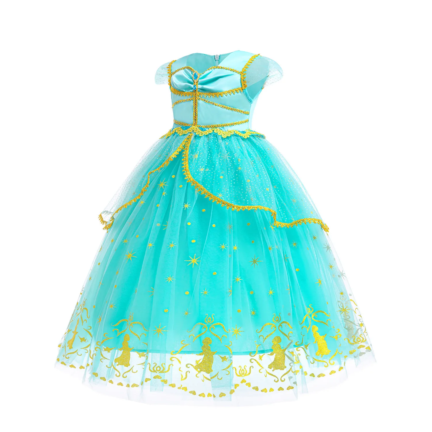 Girls Fairy Tale Aladdin Princess Dress Fluffy Tulle Skirt with Gold Star Pattern Party Dress Up Kids Birthday Halloween Costume