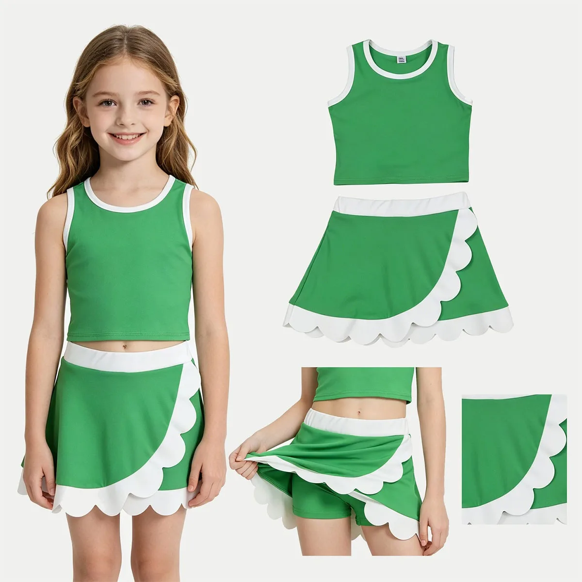Baby Girl Clothes Kids Set Sleeveless Vest Cute Comfy Scallop Skirt Shorts Yoga Active Princess Dress Girls 2pcs Set Mother Kids